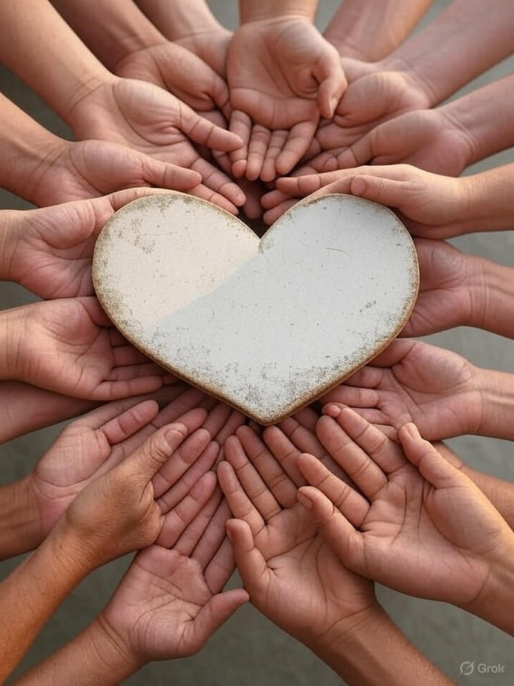 Heart-shaped hands symbolizing community care and wellness at Aurora Retreat
